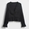Eyelet V-Neck Peplum Top