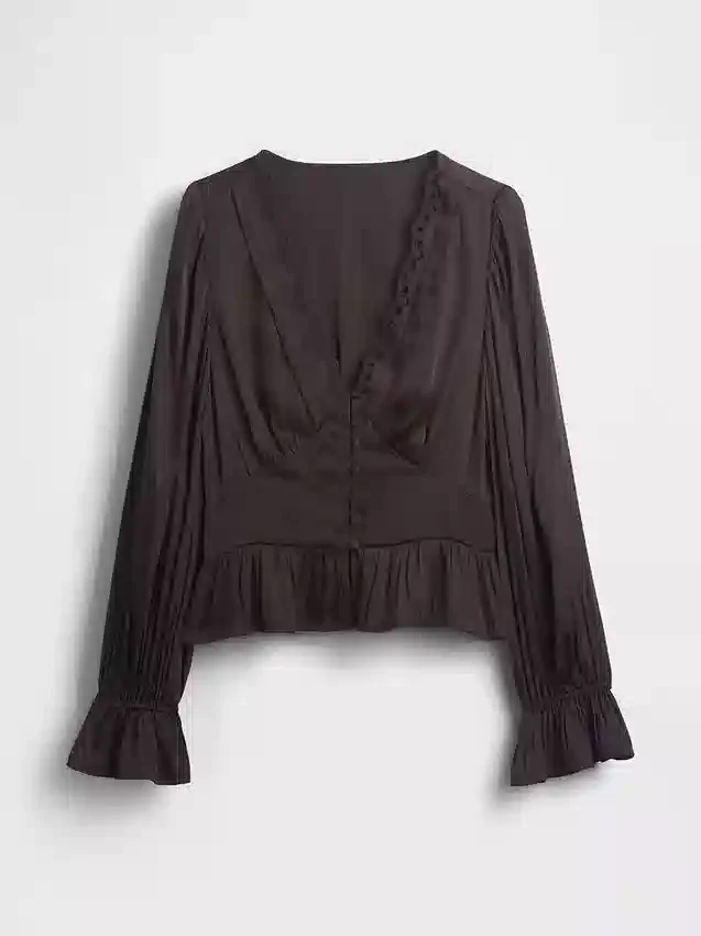 Eyelet V-Neck Peplum Top