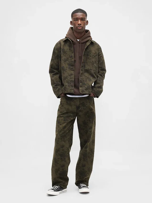 Floral Canvas Baggy Jeans