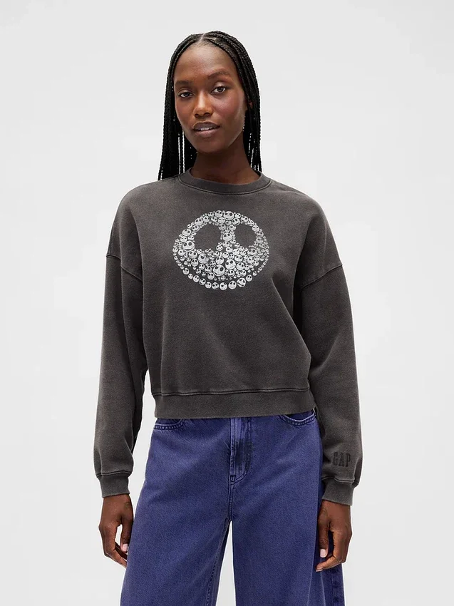 Gap × Disney Tim Burton's the Nightmare Before Christmas Heavyweight Skull Sweatshirt