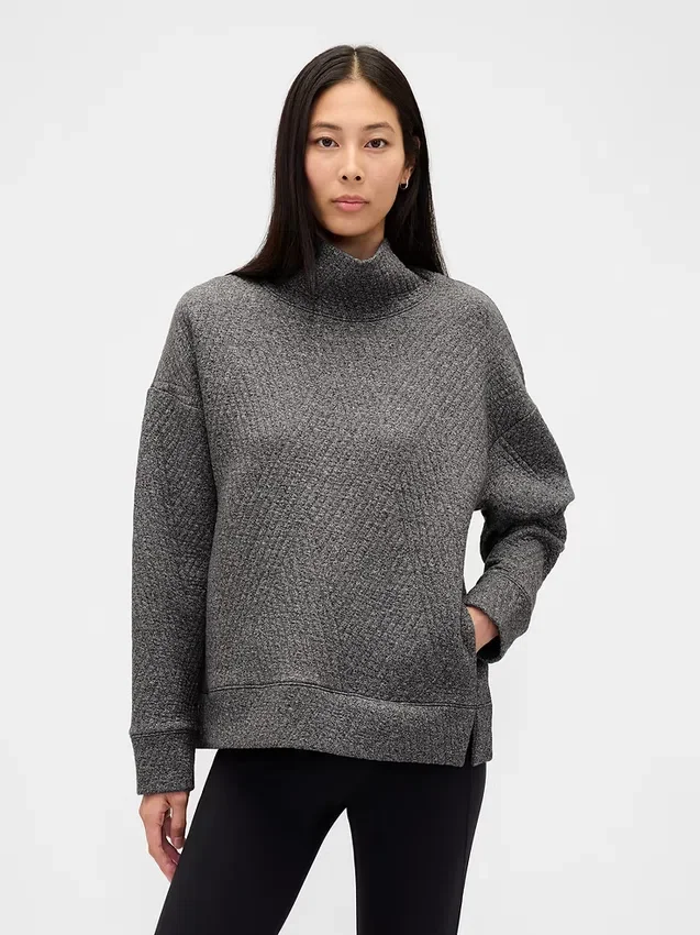 Gapfit Quilted Jacquard Knit Funnel-Neck Pullover