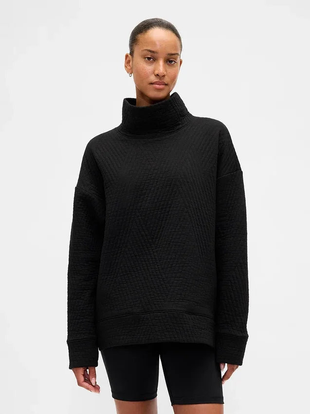 Gapfit Quilted Jacquard Knit Funnel-Neck Pullover