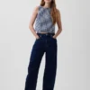Gingham Denim Crop Shell Tank Top