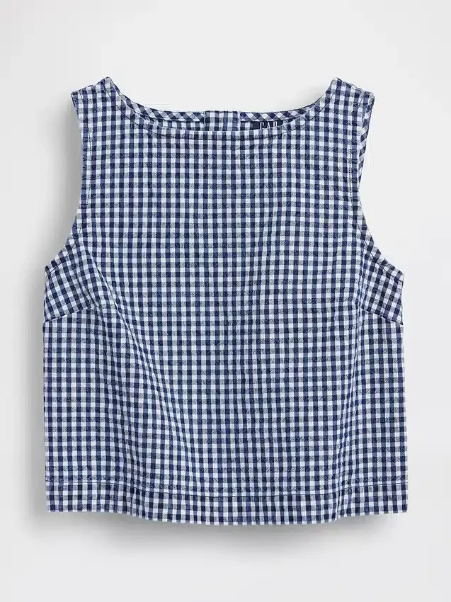 Gingham Denim Crop Shell Tank Top