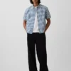 Gingham Denim Relaxed Straight-Hem Shirt