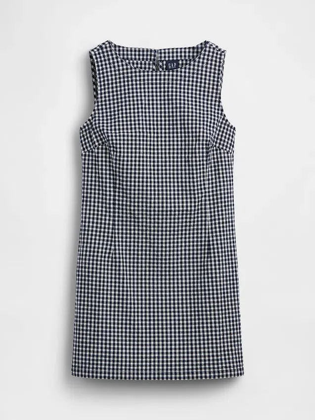 Gingham Denim Shift Mini Dress