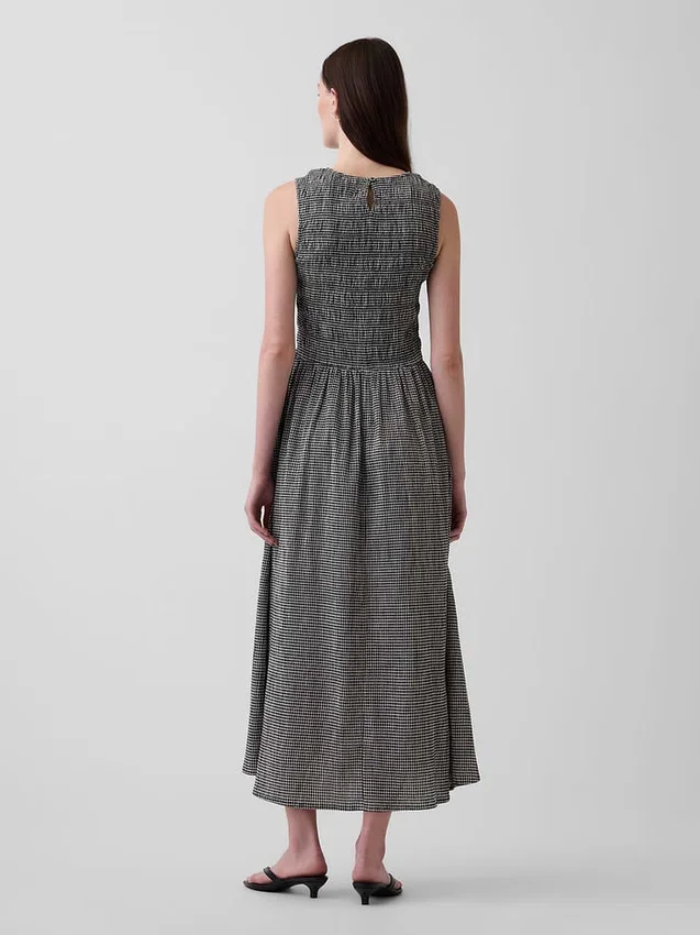 Gingham Smocked Drop-Waist Maxi Dress