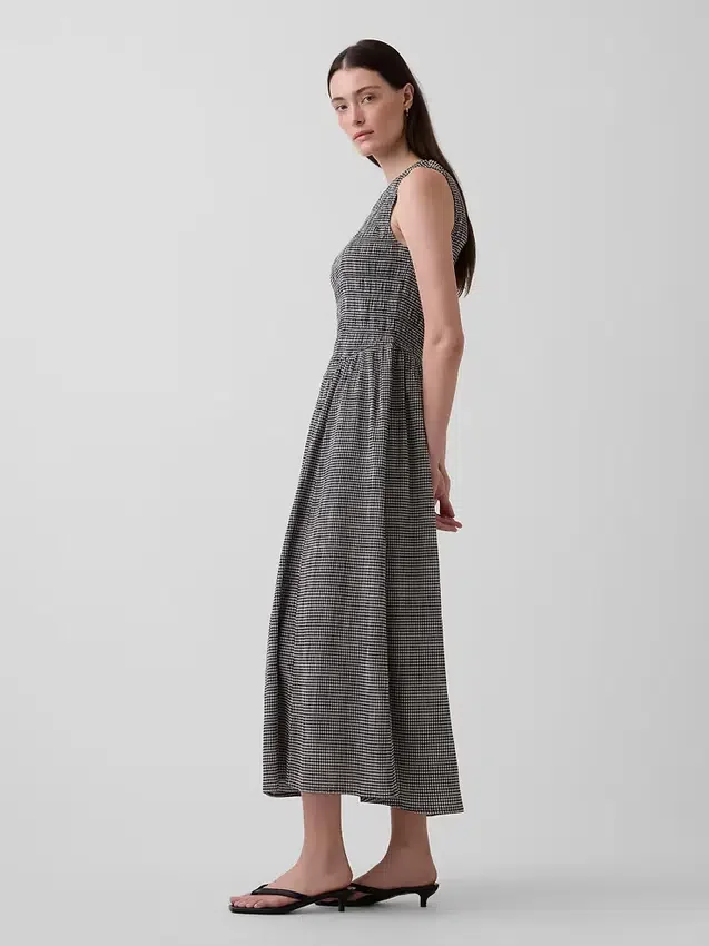 Gingham Smocked Drop-Waist Maxi Dress