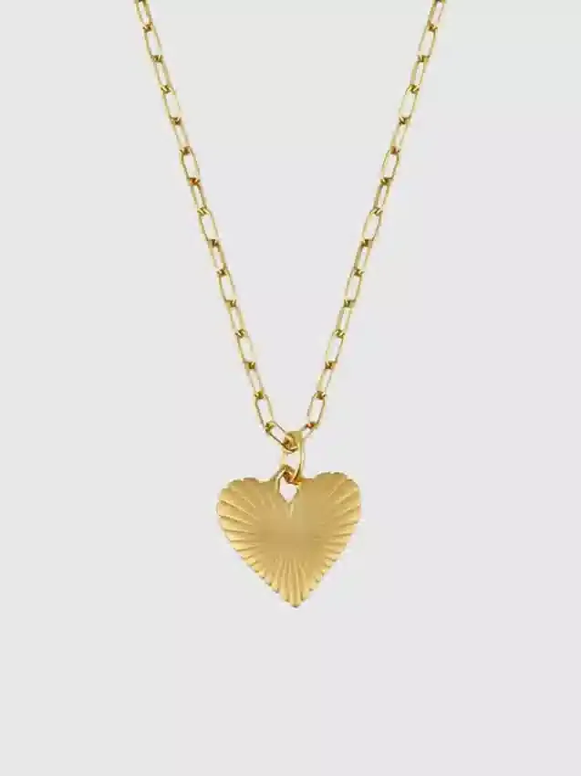 Hart Small Ribbed Heart of Gold Necklace