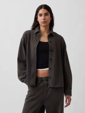 Heavyweight French Terry Oversized Button-Front Shirt