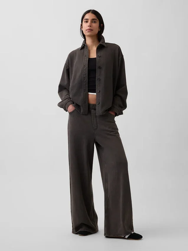 Heavyweight French Terry Oversized Button-Front Shirt