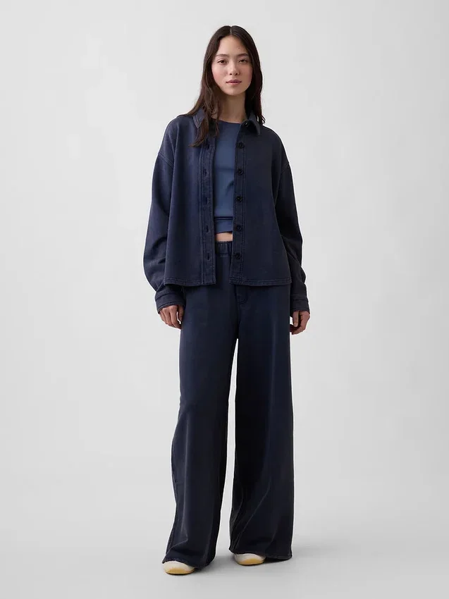 Heavyweight French Terry Oversized Button-Front Shirt