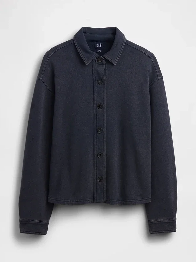 Heavyweight French Terry Oversized Button-Front Shirt