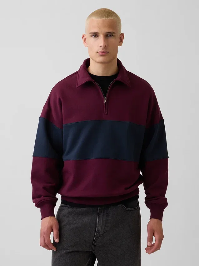 Heavyweight Oversized Stripe Half-Zip Pullover