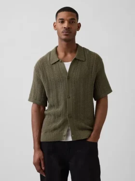 Herringbone Crochet Sweater Shirt