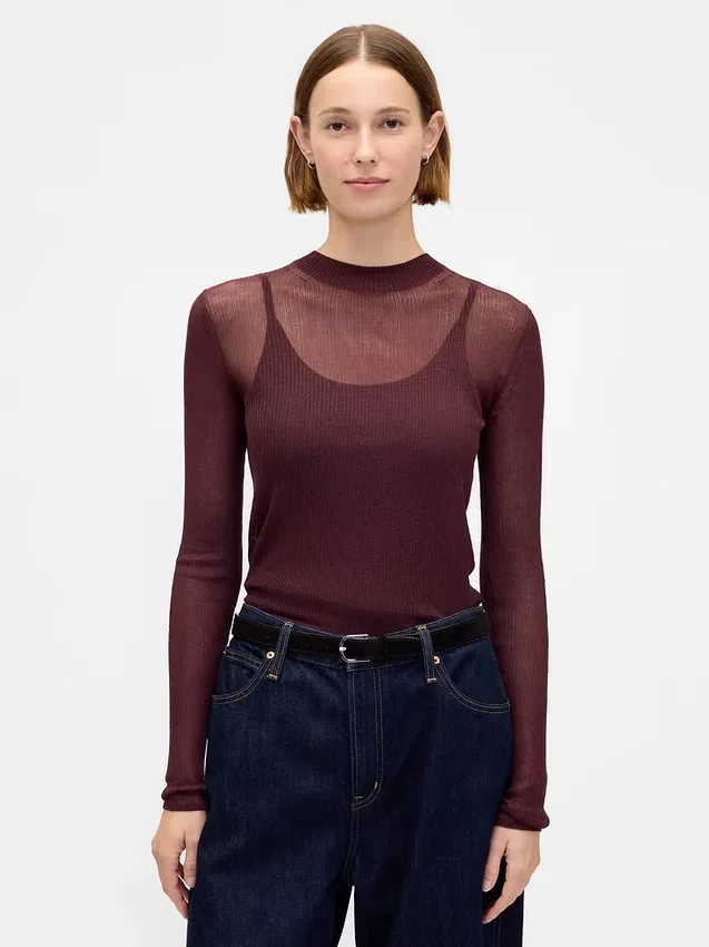 High-Neck Sheer Sweater