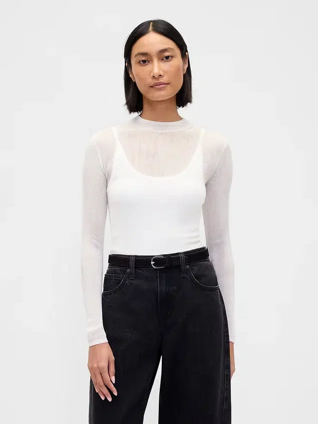 High-Neck Sheer Sweater