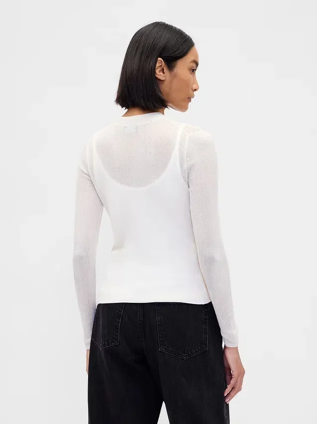 High-Neck Sheer Sweater
