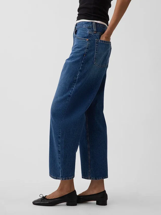 High Rise Barrel Crop Jeans