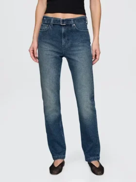 High Rise Belted ’90S Slim Straight Jeans