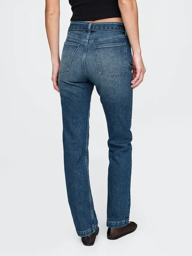 High Rise Belted '90S Slim Straight Jeans