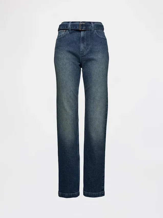 High Rise Belted '90S Slim Straight Jeans
