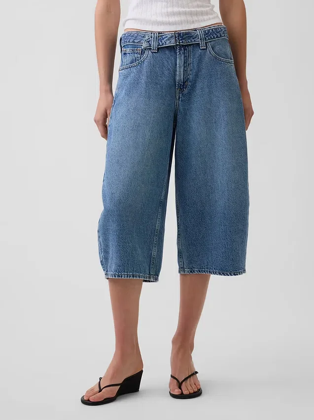 High Rise Belted Barrel Culotte Jeans