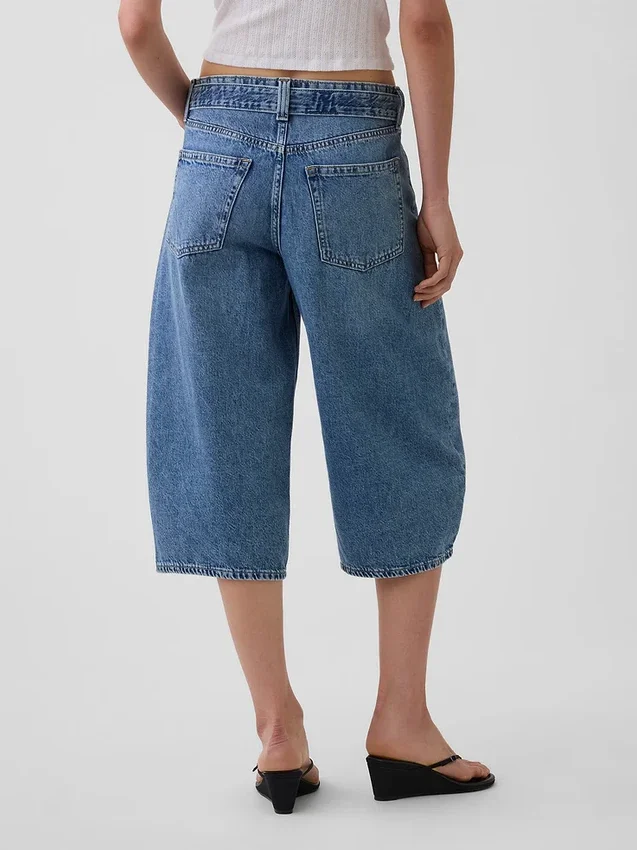 High Rise Belted Barrel Culotte Jeans