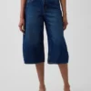 High Rise Belted Culotte Barrel Jeans