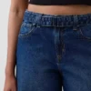 High Rise Belted Culotte Barrel Jeans