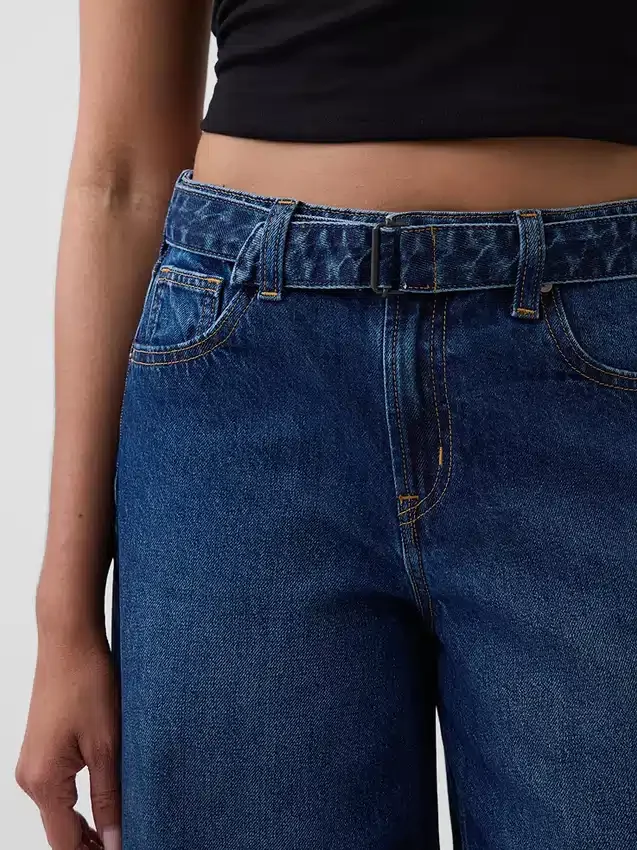 High Rise Belted Culotte Barrel Jeans
