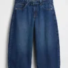 High Rise Belted Culotte Barrel Jeans
