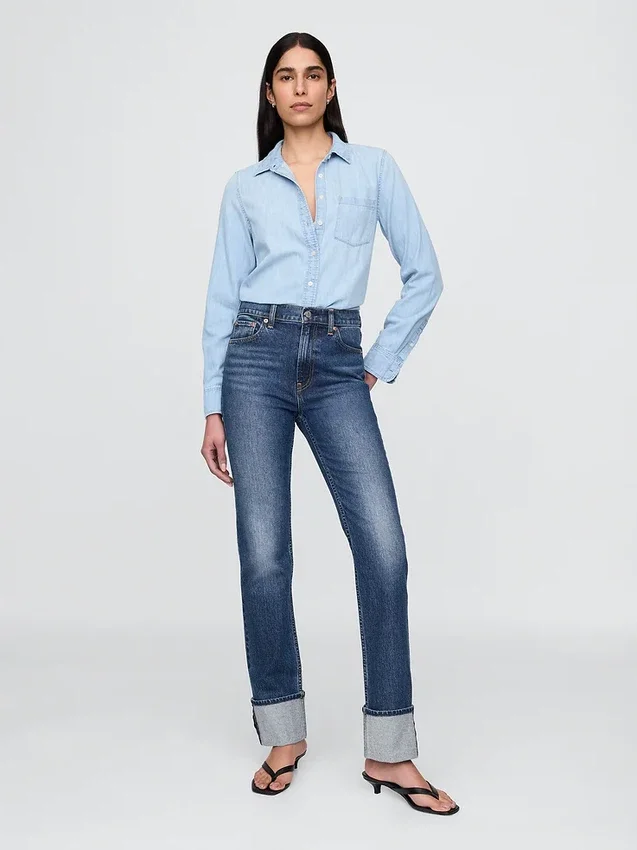 High Rise Cuffed '90S Slim Straight Jeans