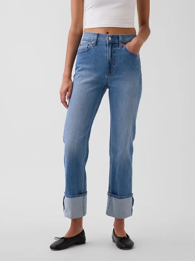 High Rise Cuffed '90S Slim Straight Jeans