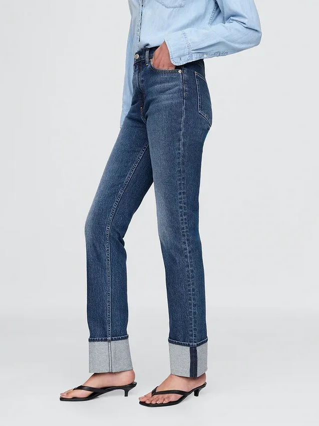High Rise Cuffed '90S Slim Straight Jeans