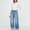 High Rise Cuffed Barrel Jeans