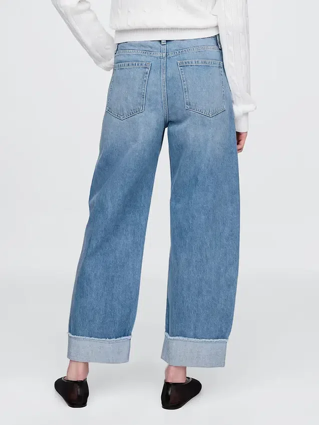 High Rise Cuffed Barrel Jeans