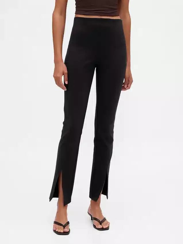 High Rise Double Knit Split-Hem Flare Pants