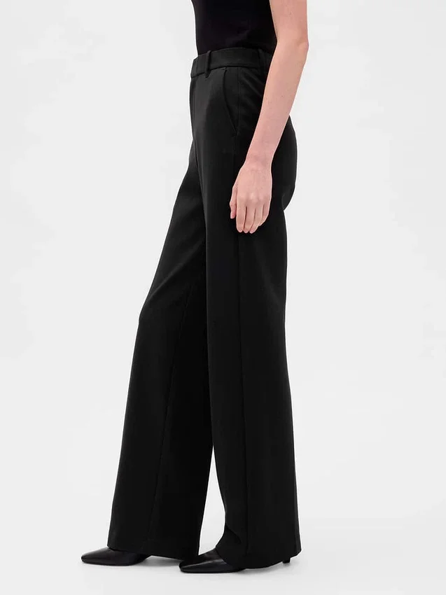 High Rise Double Knit Wide-Leg Pants