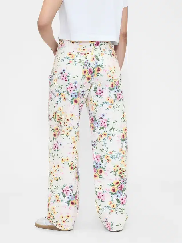 High Rise Floral Barrel Jeans
