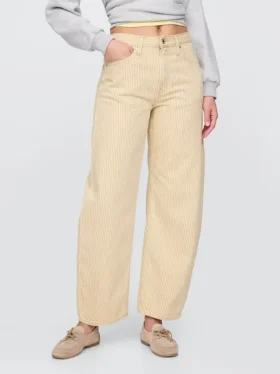High Rise Khaki Stripe Barrel Jeans