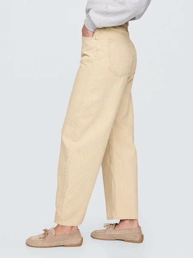High Rise Khaki Stripe Barrel Jeans