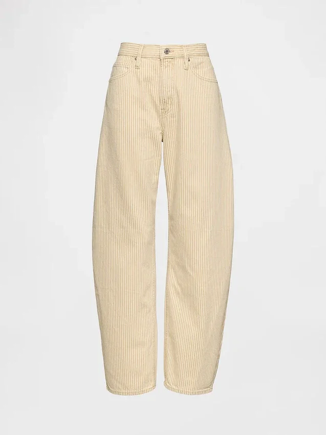 High Rise Khaki Stripe Barrel Jeans