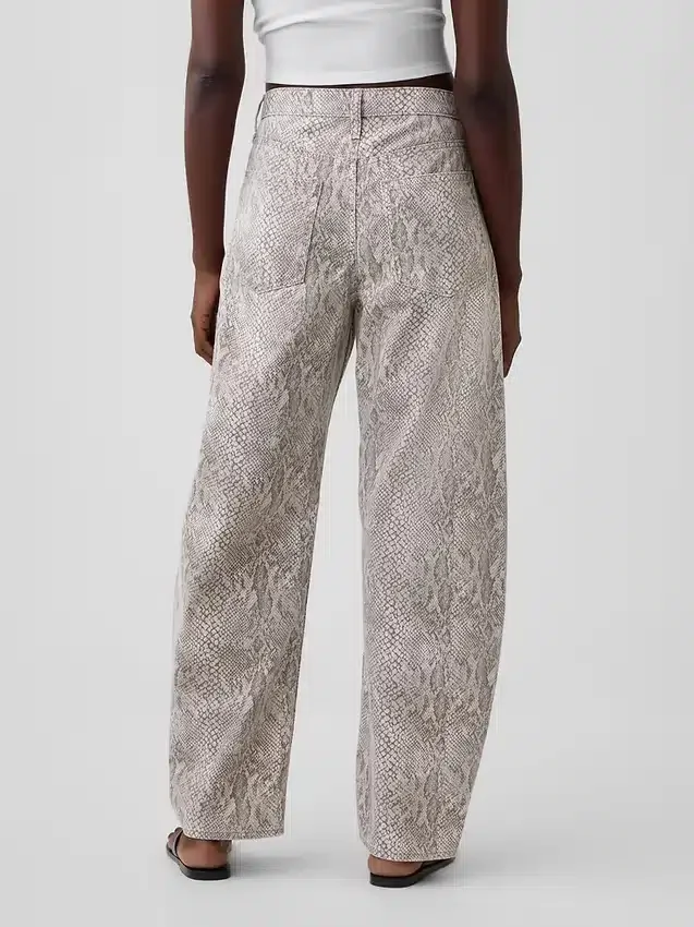 High Rise Snake Print Barrel Jeans
