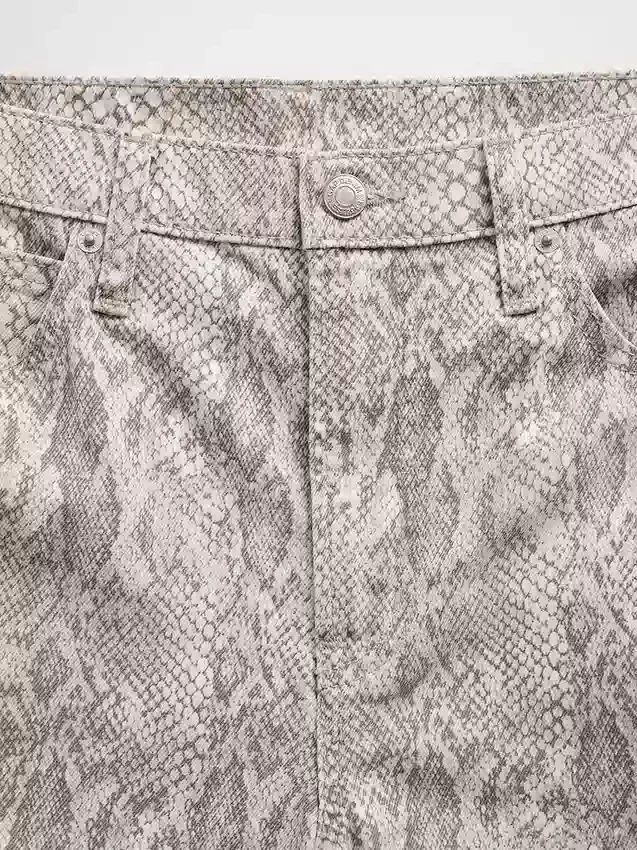 High Rise Snake Print Barrel Jeans