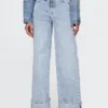 High Rise Stride Cuffed Wide-Leg Jeans