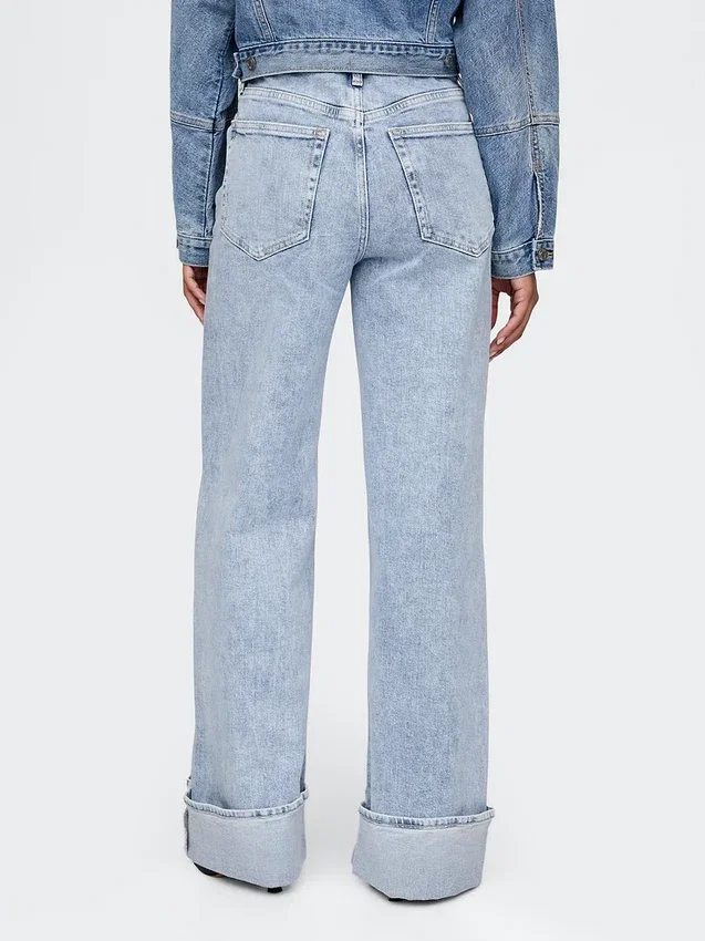 High Rise Stride Cuffed Wide-Leg Jeans