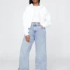 High Rise Stride Cuffed Wide-Leg Jeans