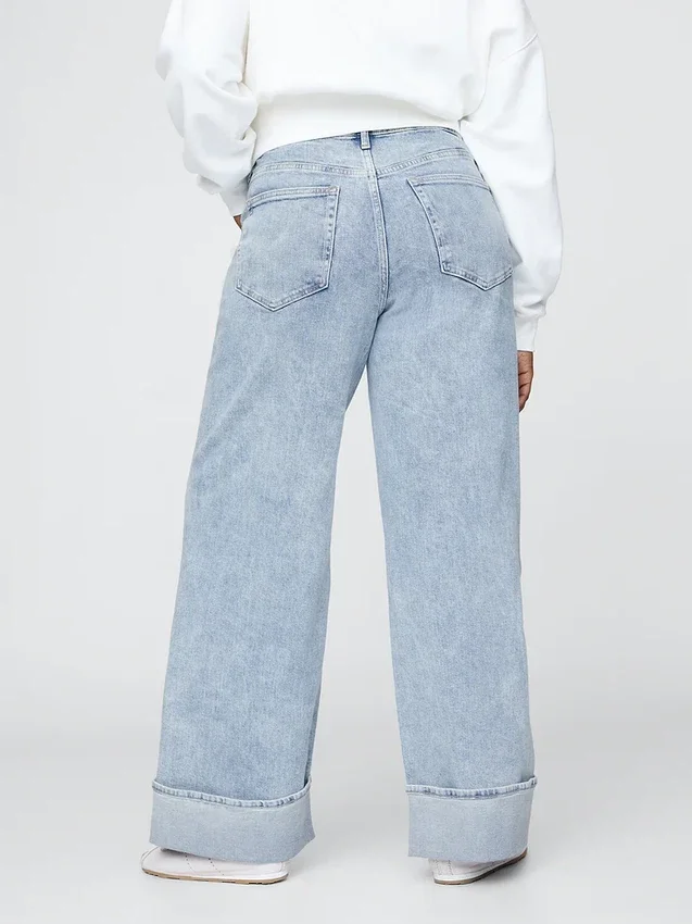 High Rise Stride Cuffed Wide-Leg Jeans