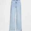 High Rise Stride Cuffed Wide-Leg Jeans